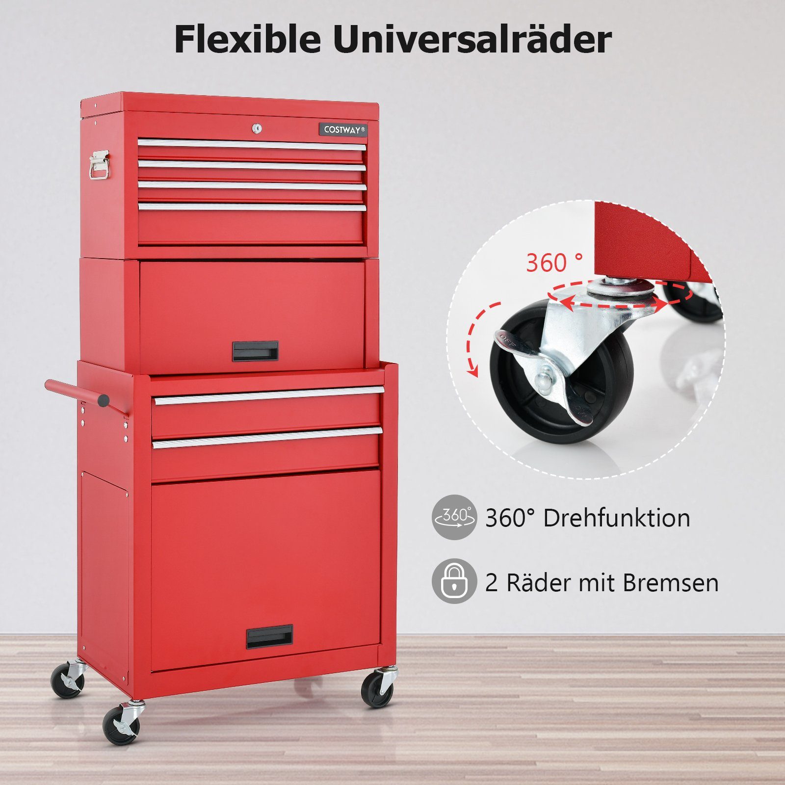 COSTWAY Werkstattwagen, max. Traglast:90,00 kg, mit 9 Fächer, abschließbar