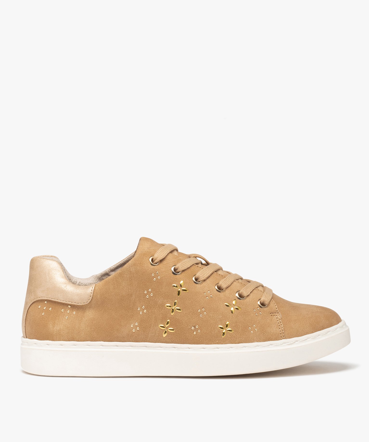 Baskets femme unies avec motifs en clous métalliques camel | GEMO