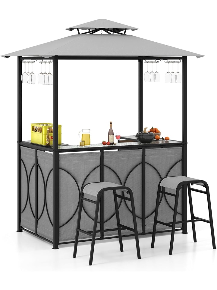 COSTWAY Grillpavillon mit 2 Barhocker in Grau günstig kaufen onesize