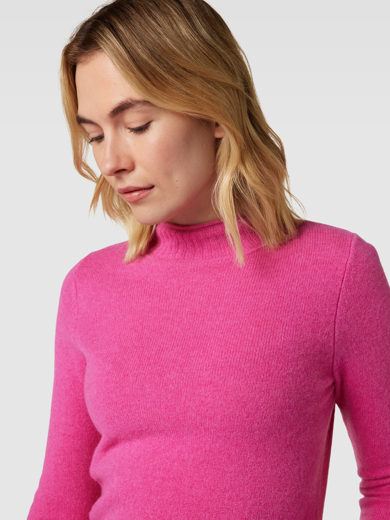 Strickpullover aus Wolle mit Stehkragen in fuchsia