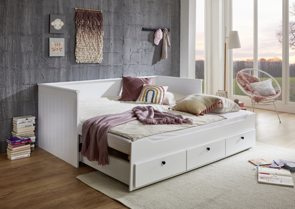 Relita Funktionsbett KIRA 90/180x200 inkl. Lattenrost und 3 Schubladen MDF weiß