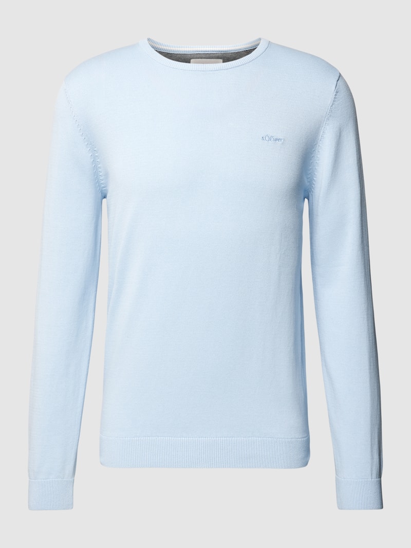 Strickpullover mit Label-Stitching Modell 'BASIC' in hellblau