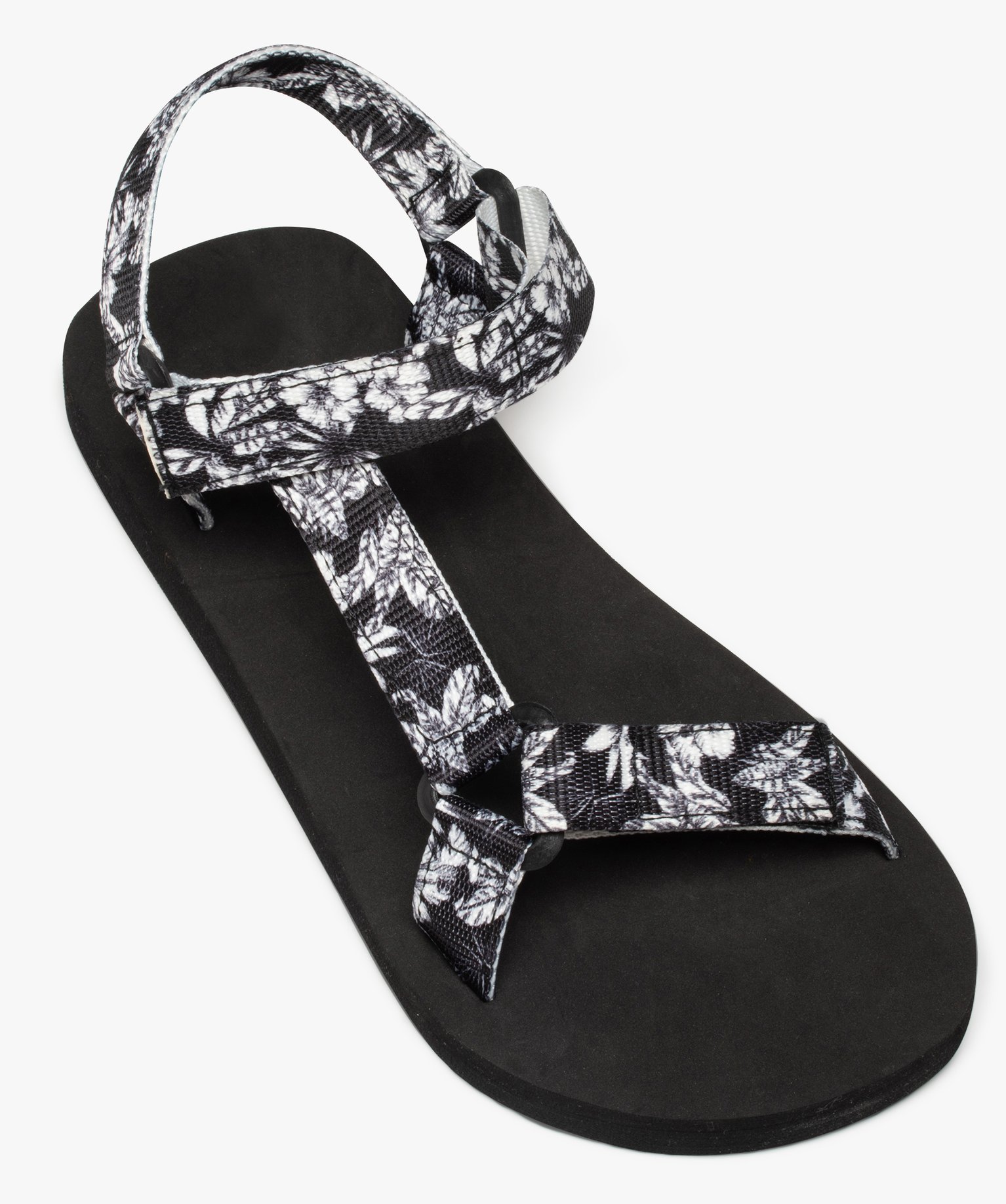 Sandales de plage femme à brides en toile scratch noir | GEMO