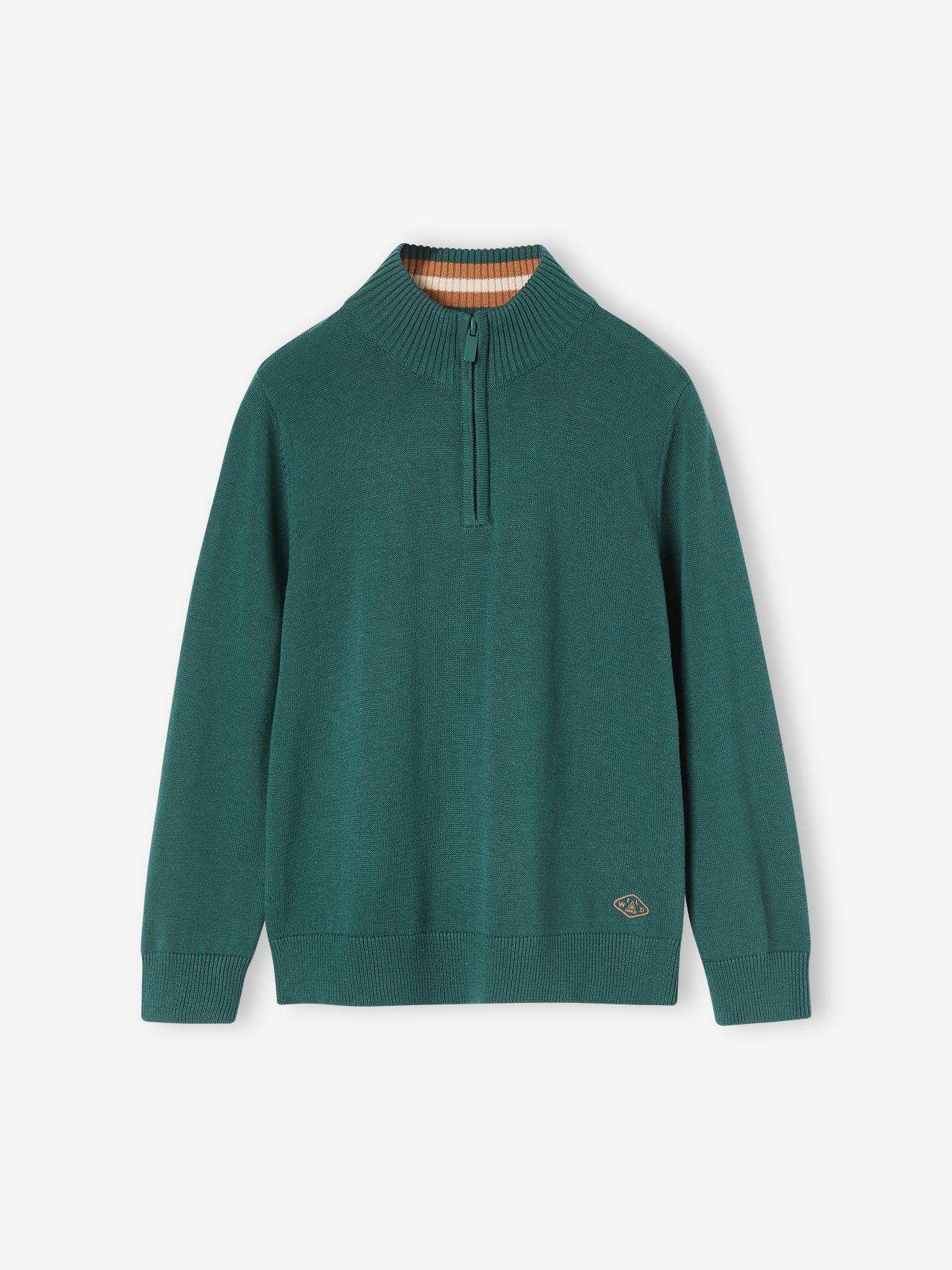 Pull col montant zippé garçon bleu chiné