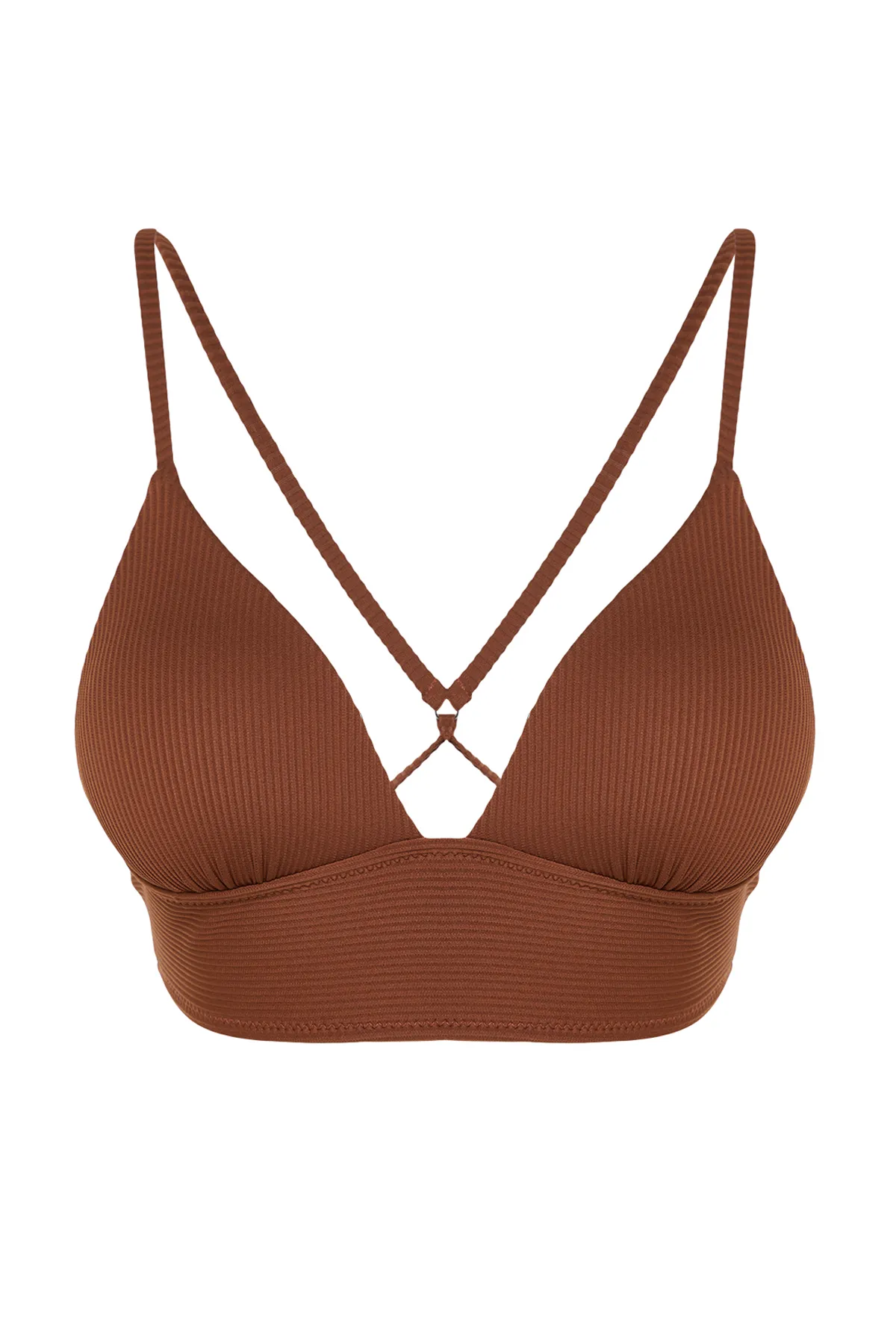 Trendyol Collection  Braunes dreieckiges Push-up-Bikinioberteil mit Struktur TBESS21BU0010