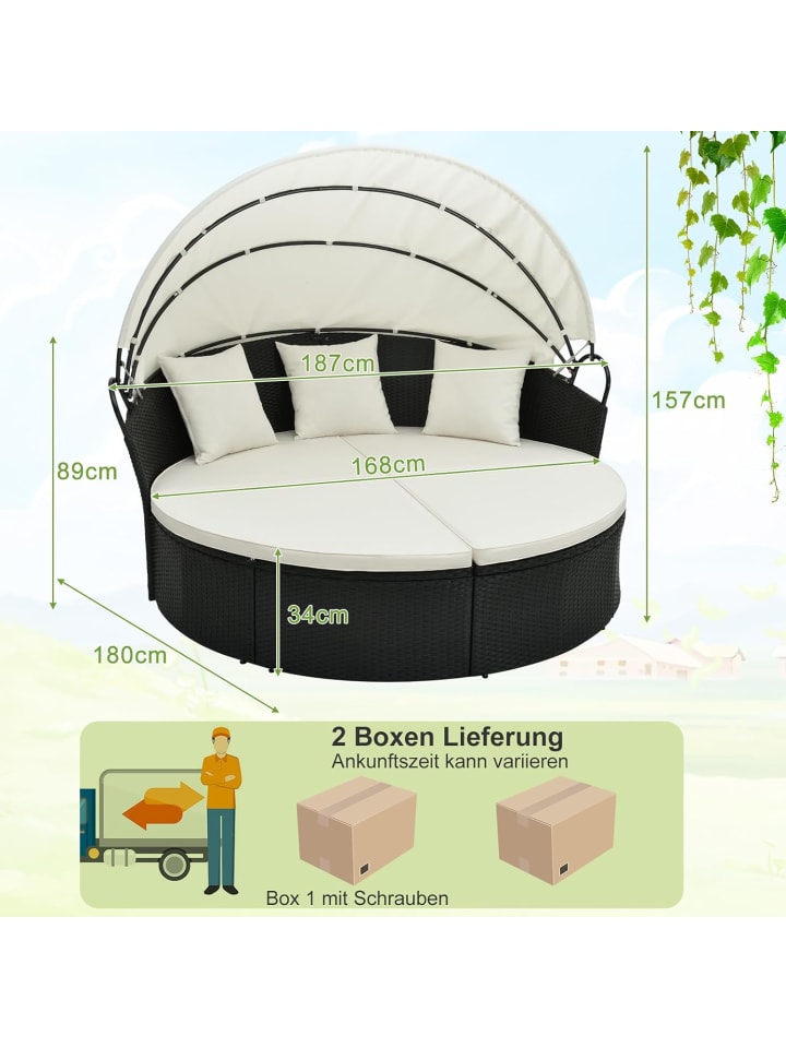 COSTWAY Rattan Sonneninsel mit Baldachin 187x180x157cm in Schwarz günstig kaufen onesize