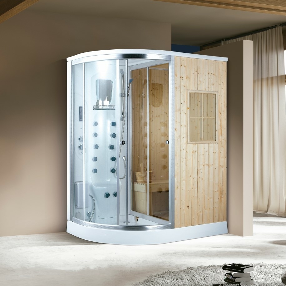 PureHaven Luxus Dampfdusche mit Saunafunktion 170x100 cm Massagedüsen LED-Lichtern Tropenbrause Sitzfläche Radio LCD-Bildschirm Rücken und Fußmassage