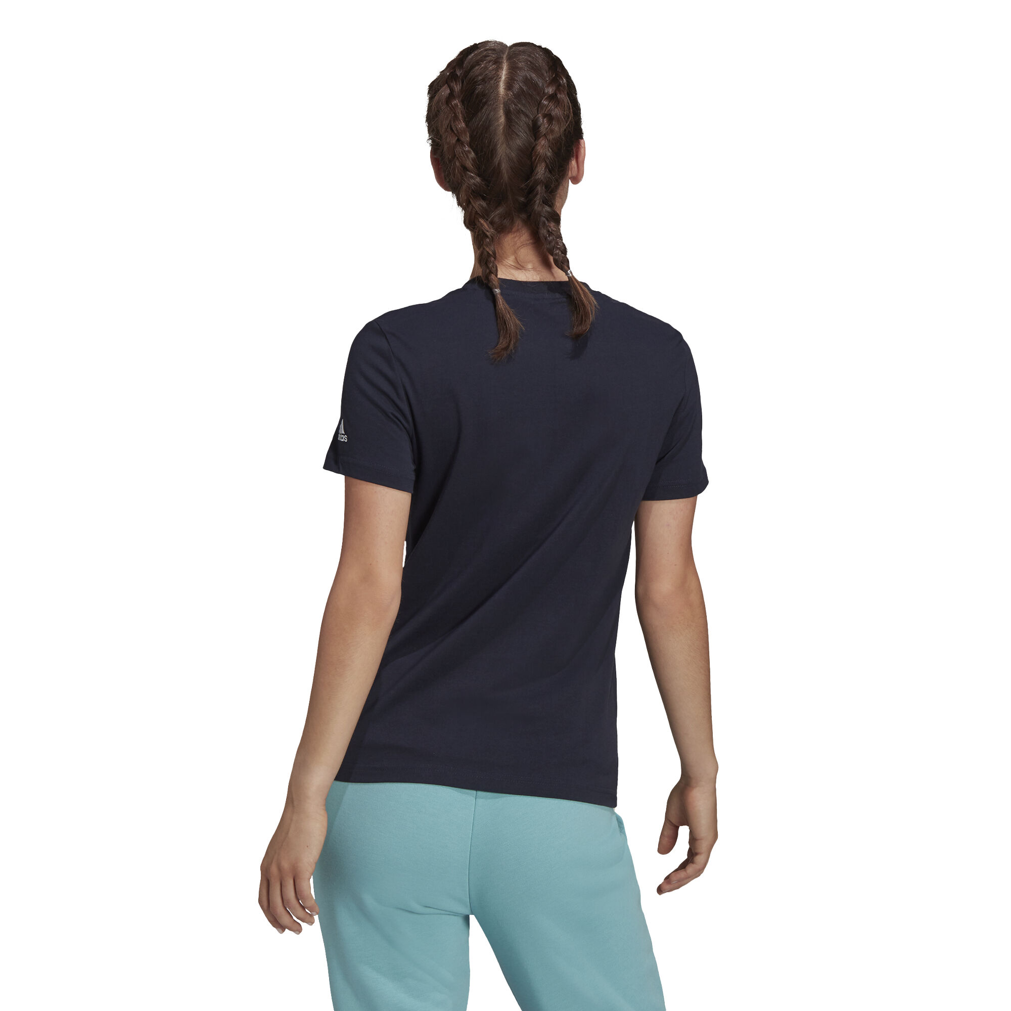 Linear T-Shirt Damen - Dunkelblau, Weiß