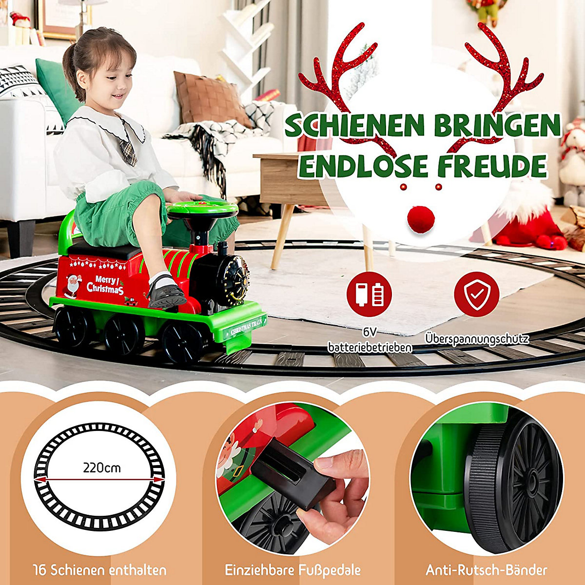 6V Elektroauto Zug mit Schienen mit Musik & Lichter