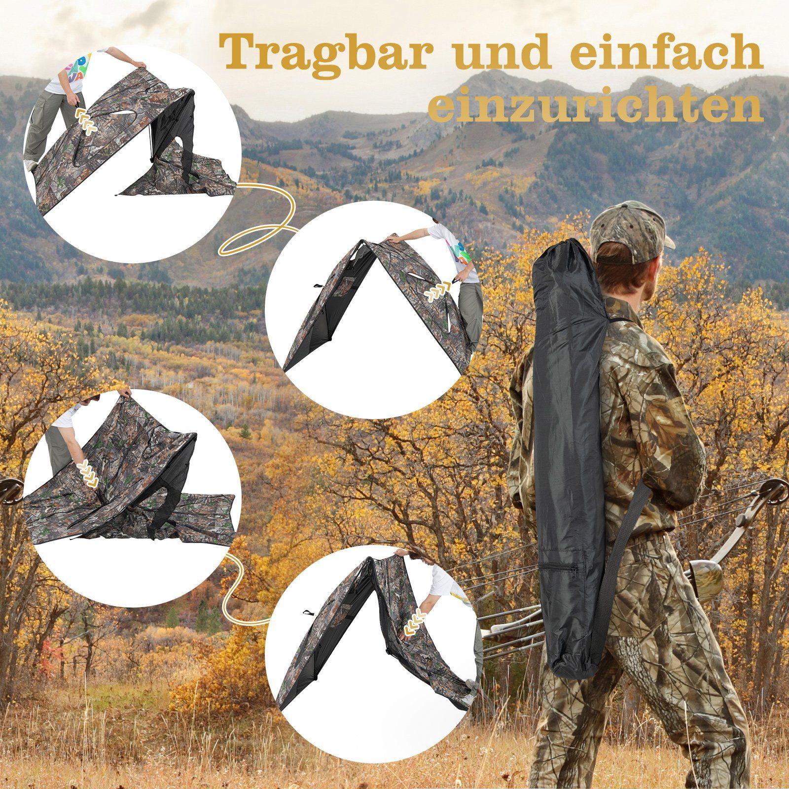 COSTWAY Angelzelt Pop-up-Jagdzelt, tragbar, 360° Jagdunterstand