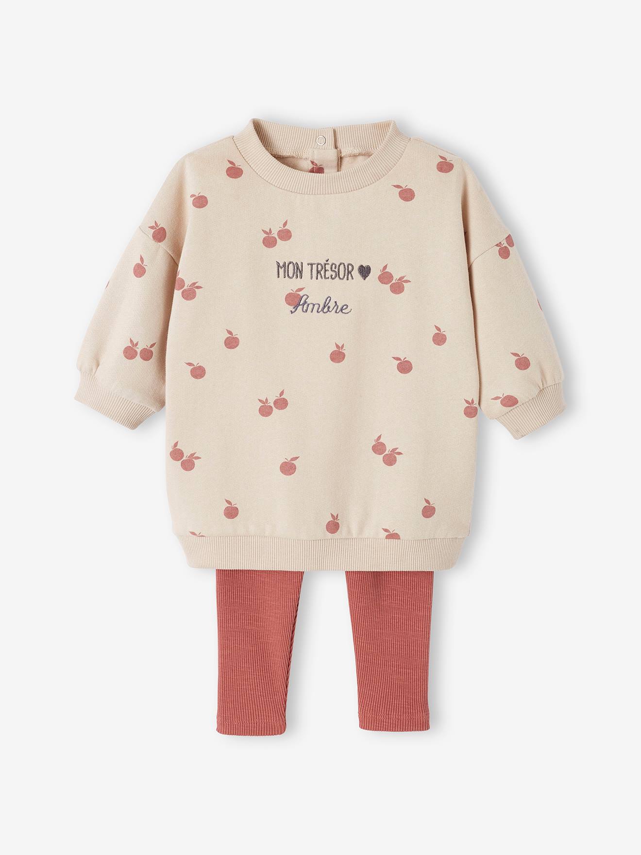 Ensemble robe + legging bébé personnalisable rose imprimé