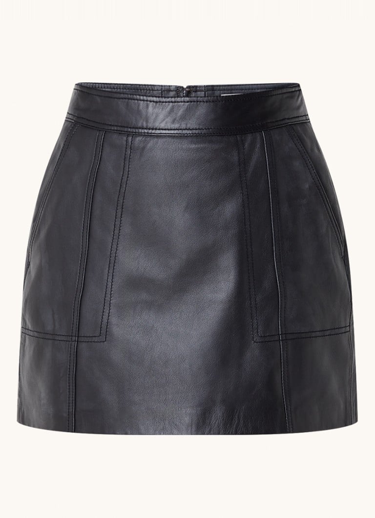 Fustă mini din piele de oaie Reiss Edie cu buzunare laterale