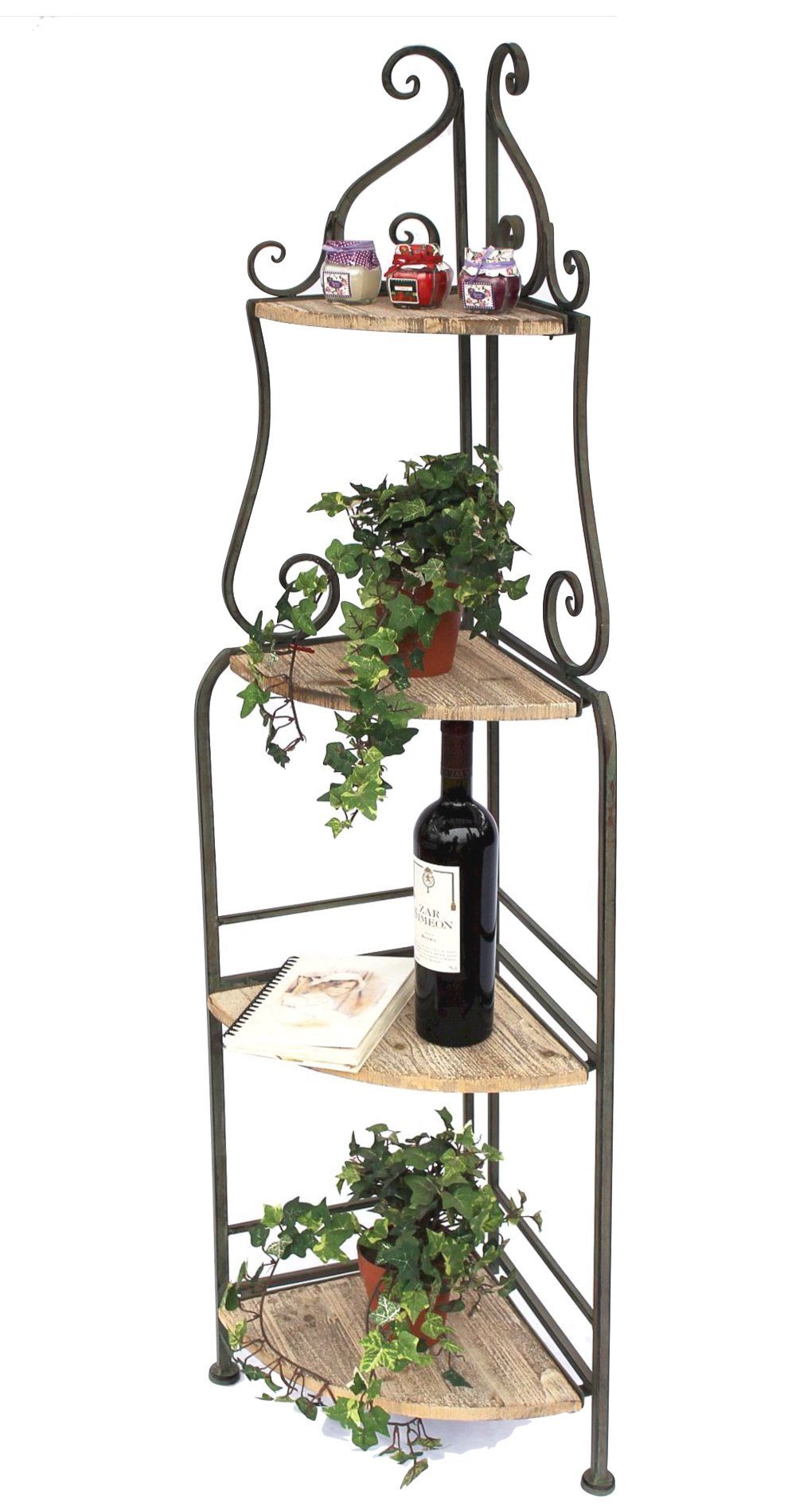 DanDiBo Eckregal Eckregal Bücherregal mit 4 Ablagen Regal Malega 12061 aus Metall und Holz 145 cm Badregal Aufbewahrungsregal Leiterregal, Komplett zusammenklappbar