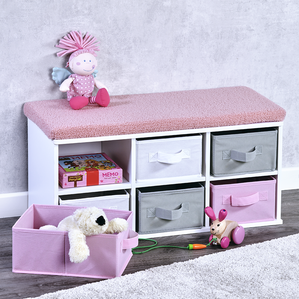 Kesper Kinder-Sitzbank mit Sitzkissen & Aufbewahrungsboxen, weiß