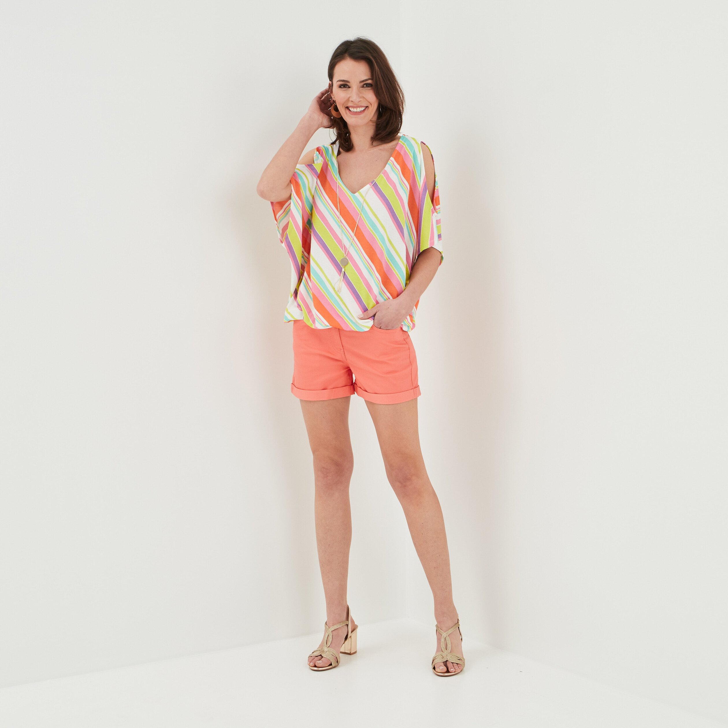 Short skinny 5 poches rose corail femme | La Halle