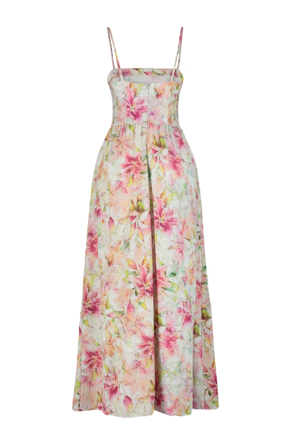 Trendyol Collection  Mehrfarbiges, gewebtes A-Linien-Kleid mit Blumendruck und quadratischem Ausschnitt TWOSS23EL02382