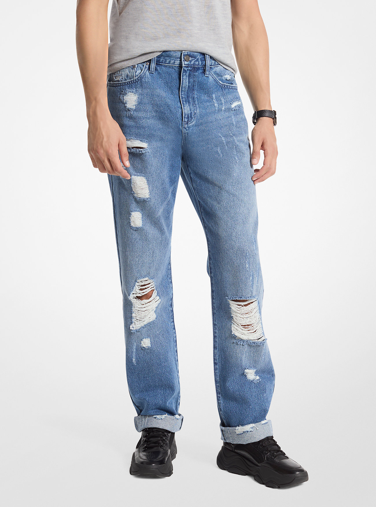 Finn Distressed Denim Jeans - BLUE HERITAGE WASH