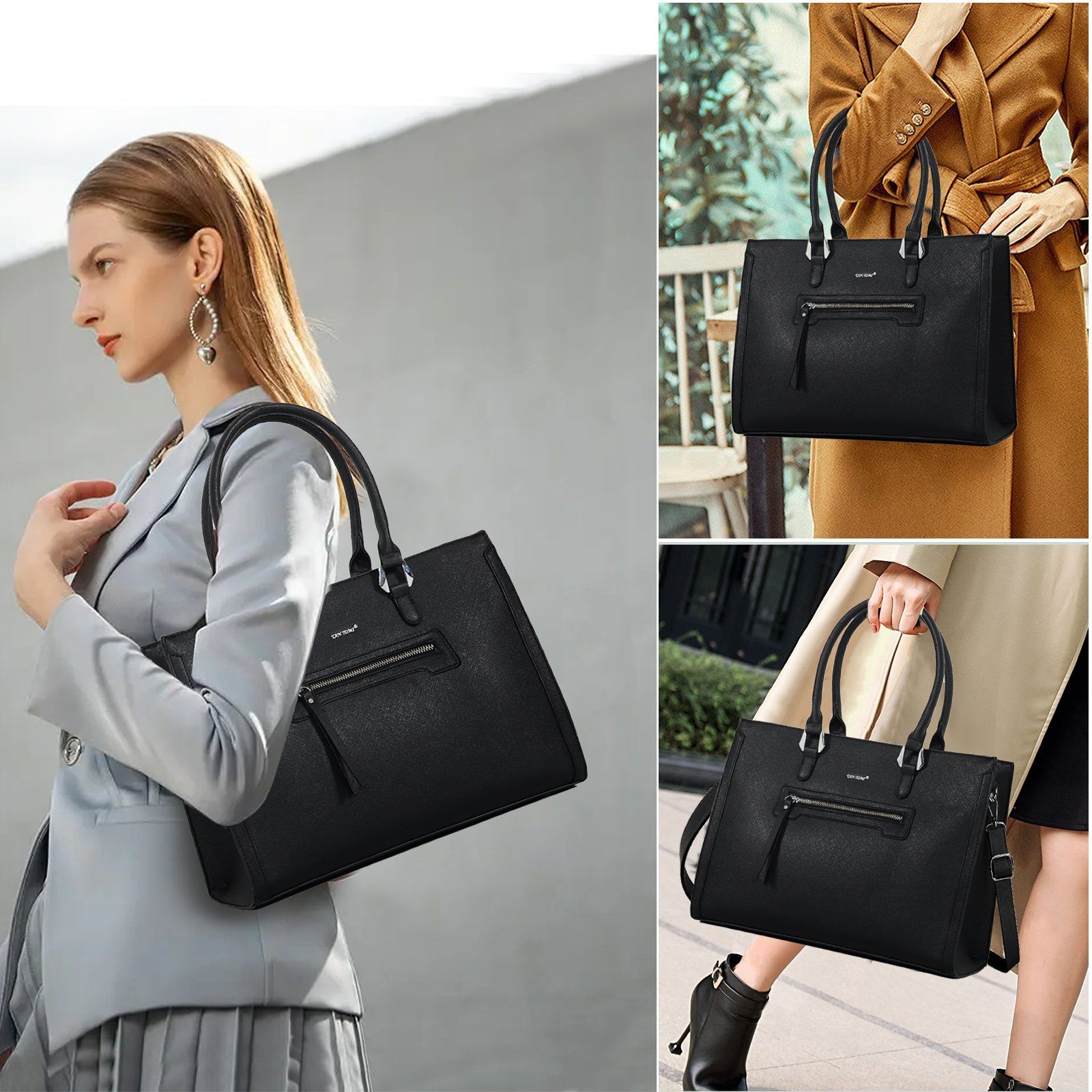 TAN.TOMI Businesstasche Business Handtasche Damen Leder Große Schultertasche Arbeit Schule, Bürotasche Damen 15 Zoll Notebooktasche mit 3 Fächern für Büro Schule