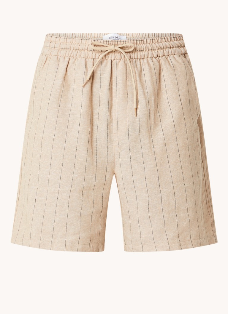 Les Deux Otto - pantaloni scurți drepți din amestec de in, cu buzunare laterale