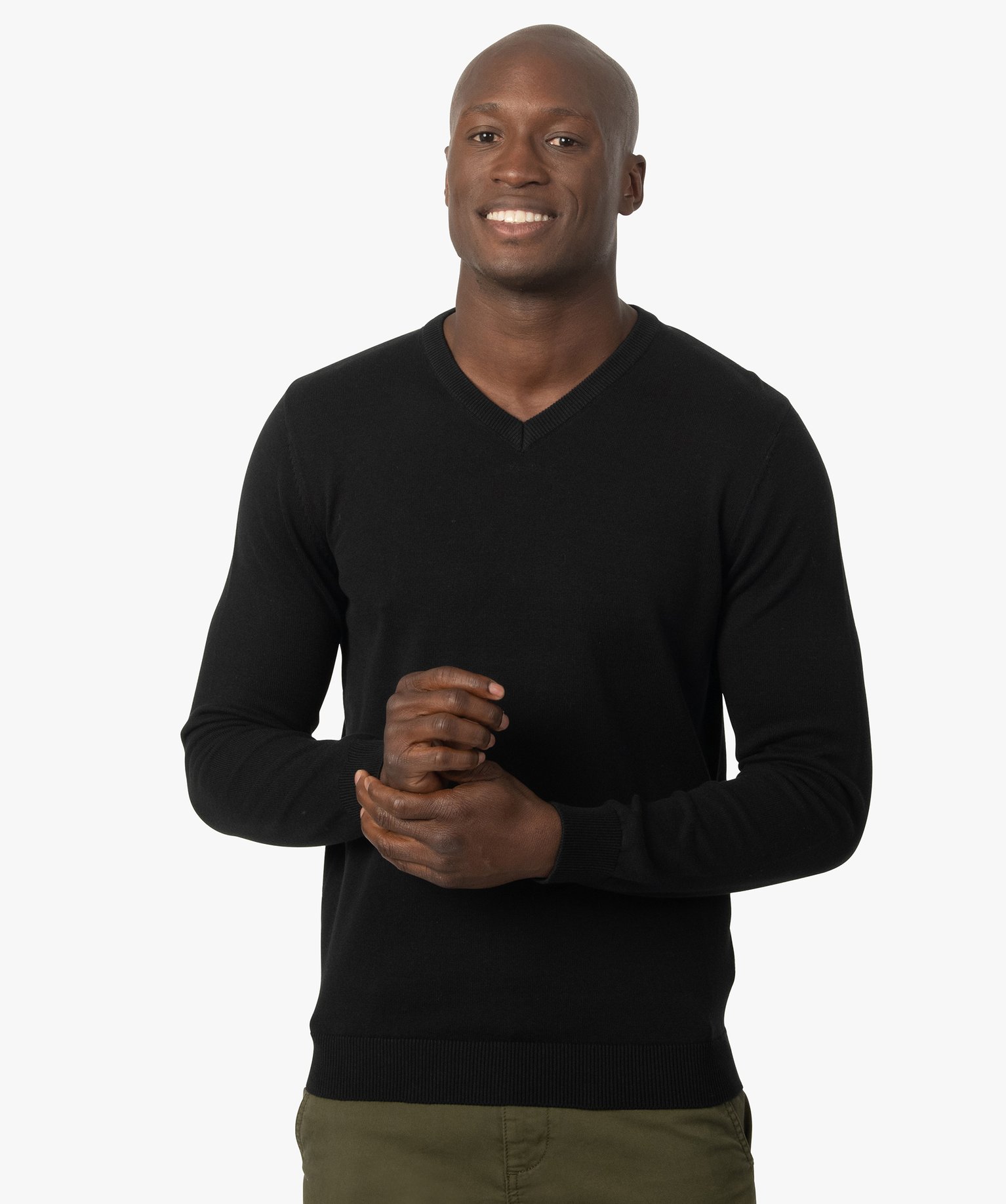 Pull homme à col V 100% coton biologique noir | GEMO
