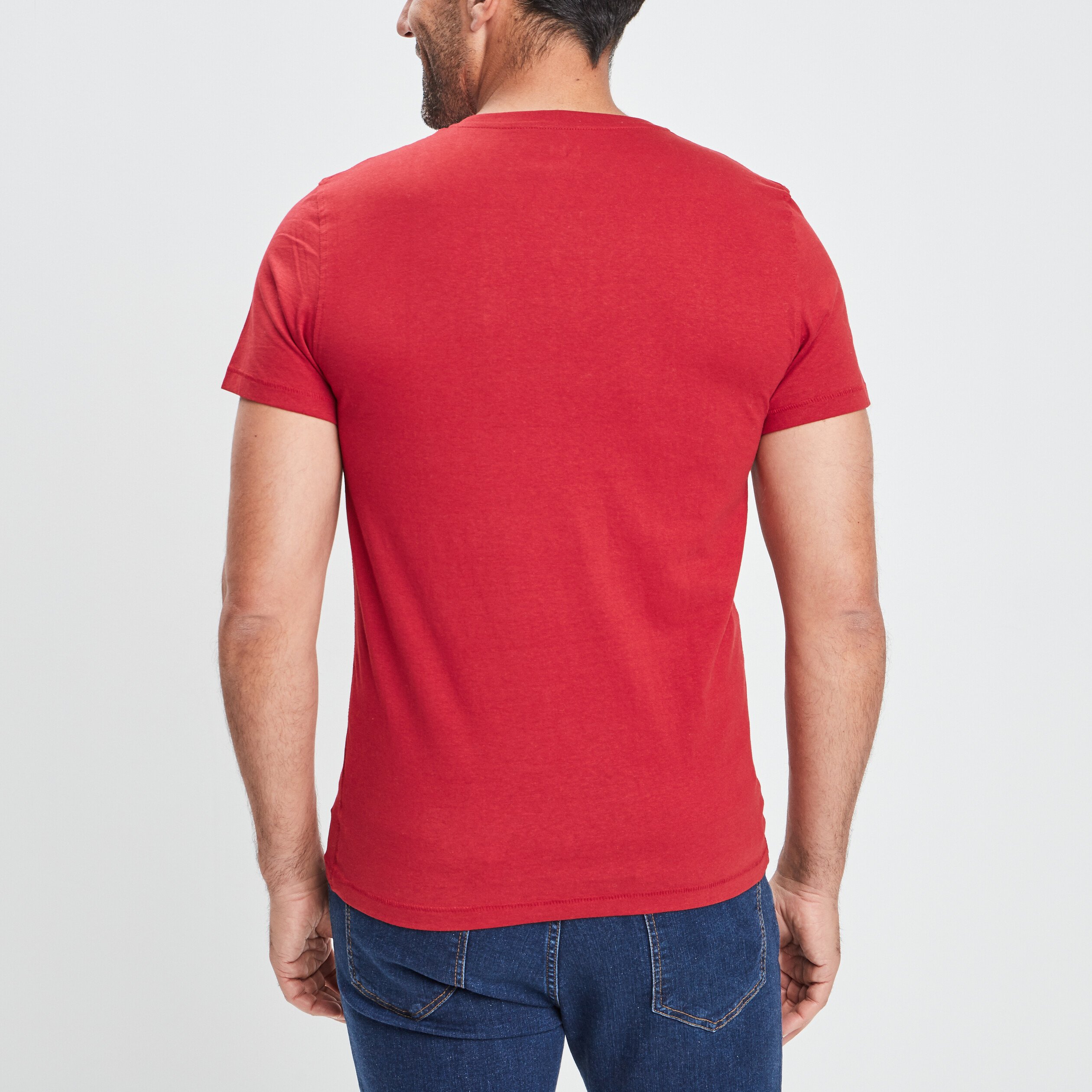 T-shirt manches courtes col tunisien bordeaux homme | La Halle