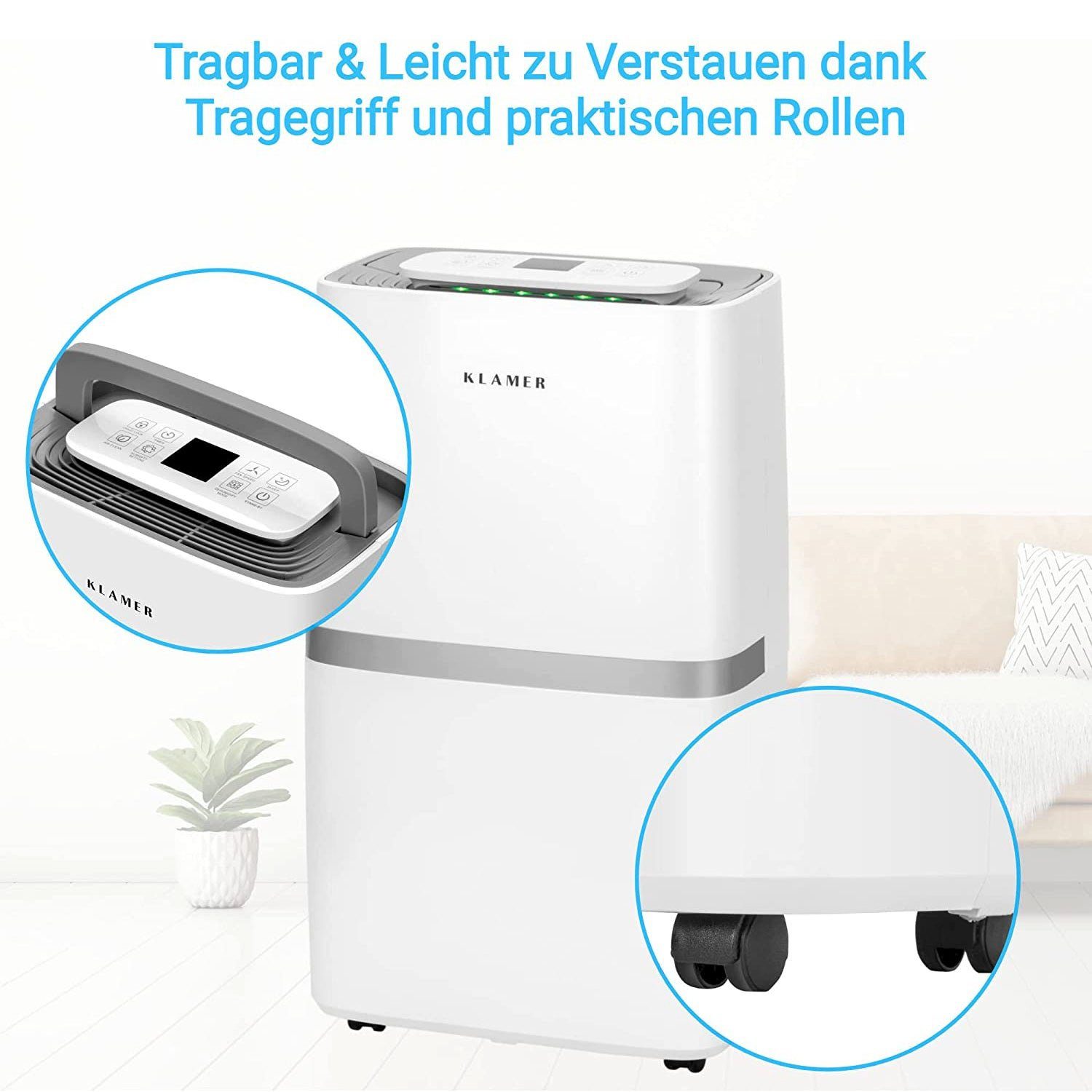 KLAMER Luftentfeuchter KLAMER Luftentfeuchter elektrisch 25L, 195m³ Luftumwälzung pro Stunde…