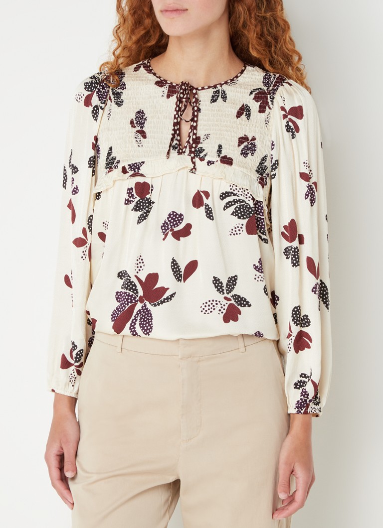 ba&sh Diky satin tunic with floral print and smocking