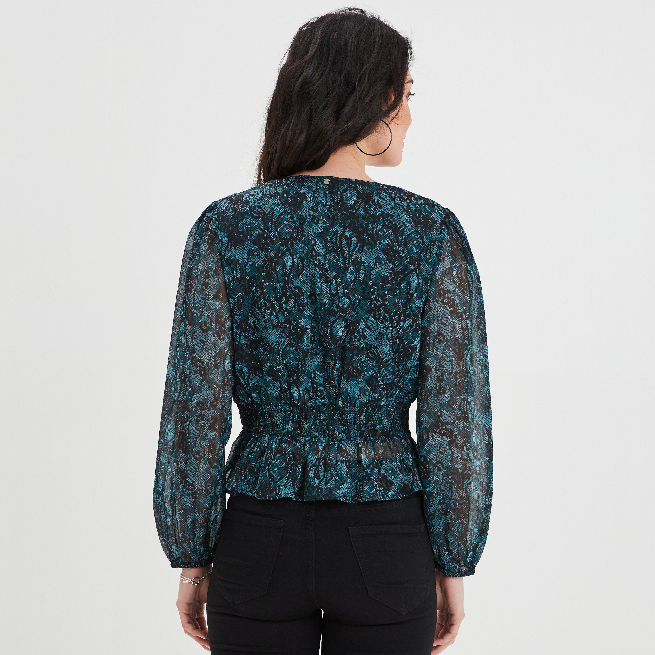 Blouse cintrée col effet croisé Liberto bleu canard femme | La Halle