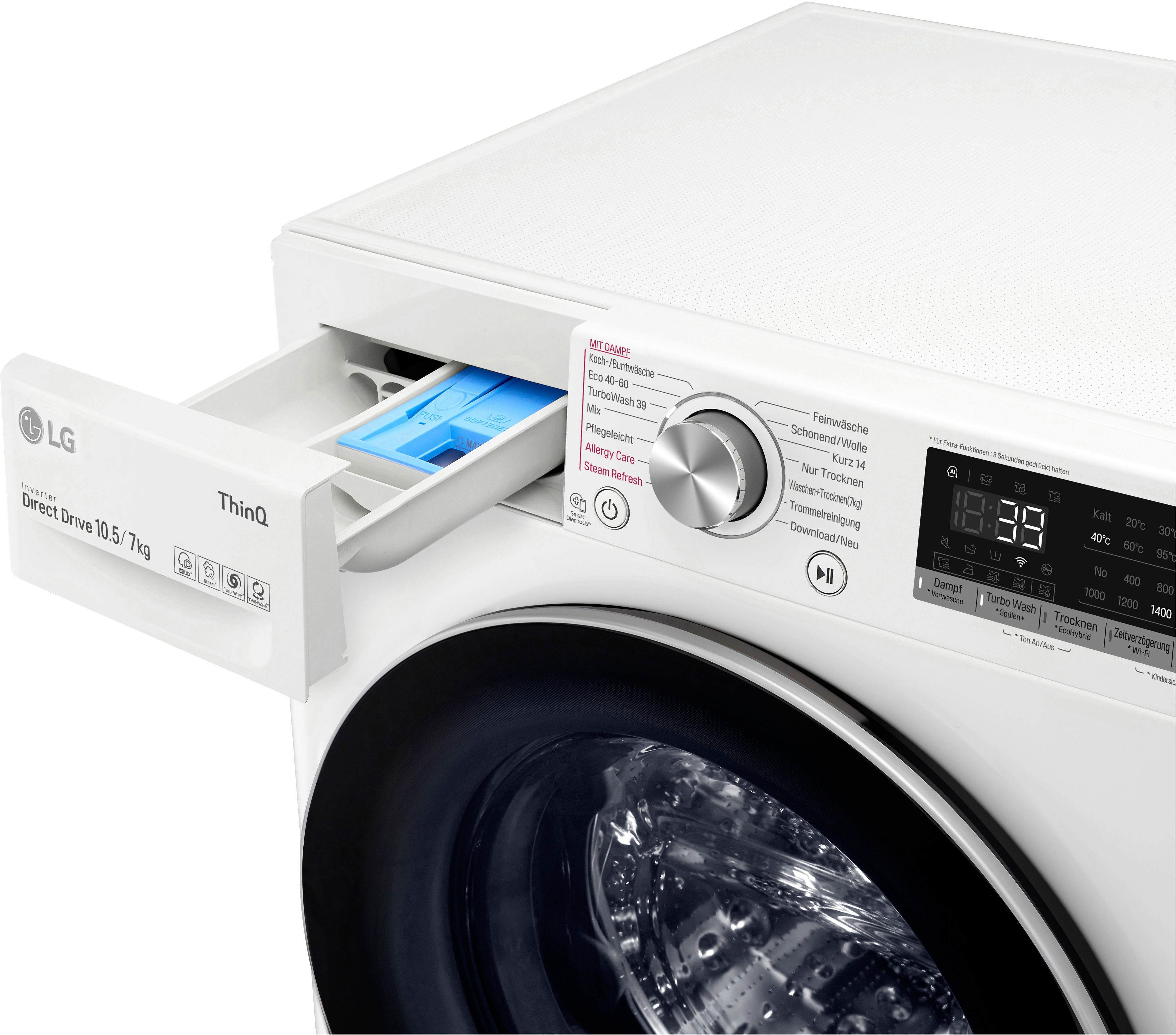 LG Waschtrockner V7WD107H2E, 10,5 kg, 7 kg, 1400 U/min, TurboWash® - Waschen in nur 39 Minuten