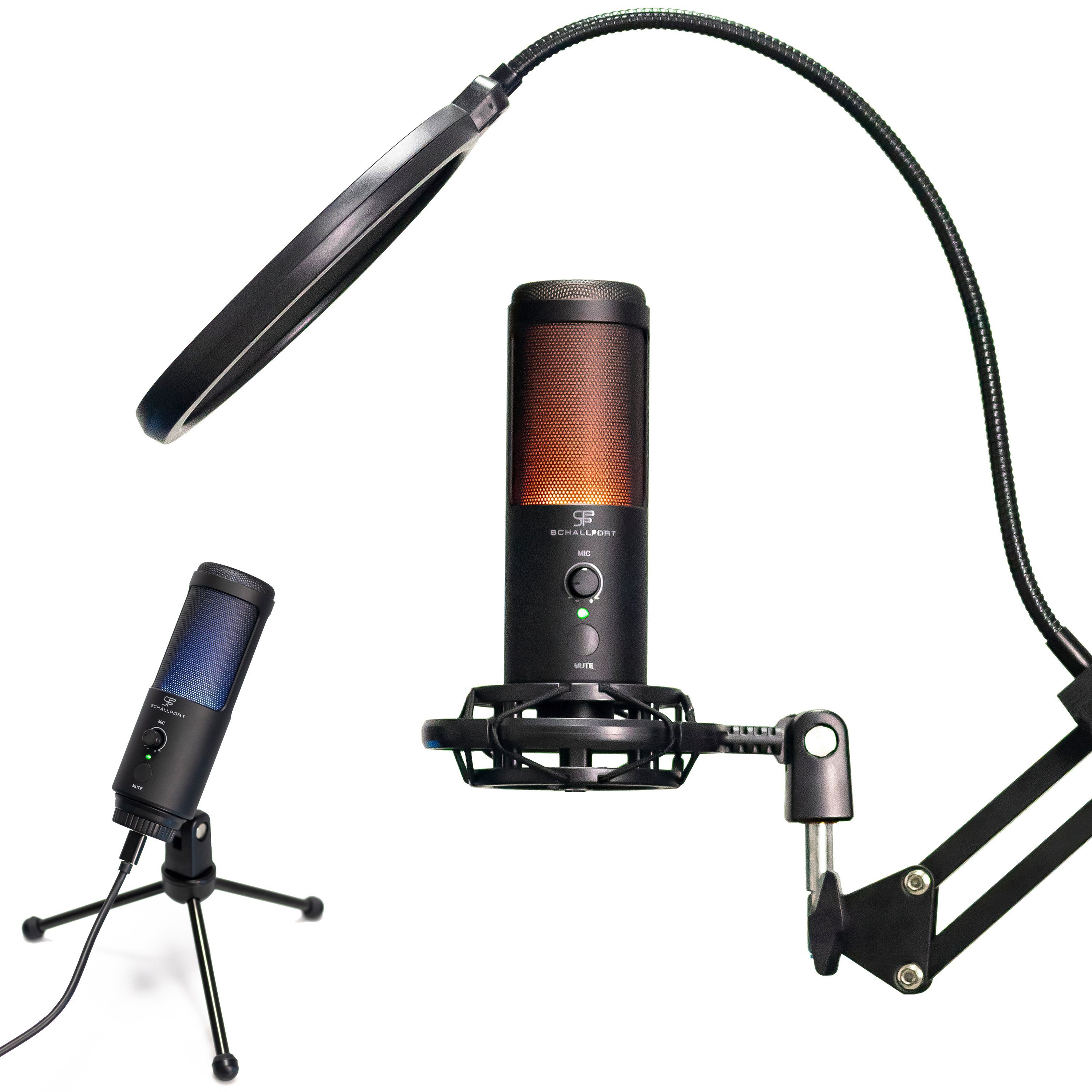 SCHALLFORT Mikrofon Vibe7-RGB (7-teilig), RGB-Beleuchtung, USB-C Plug & Play, AUX, Touch, Kondensator, Set