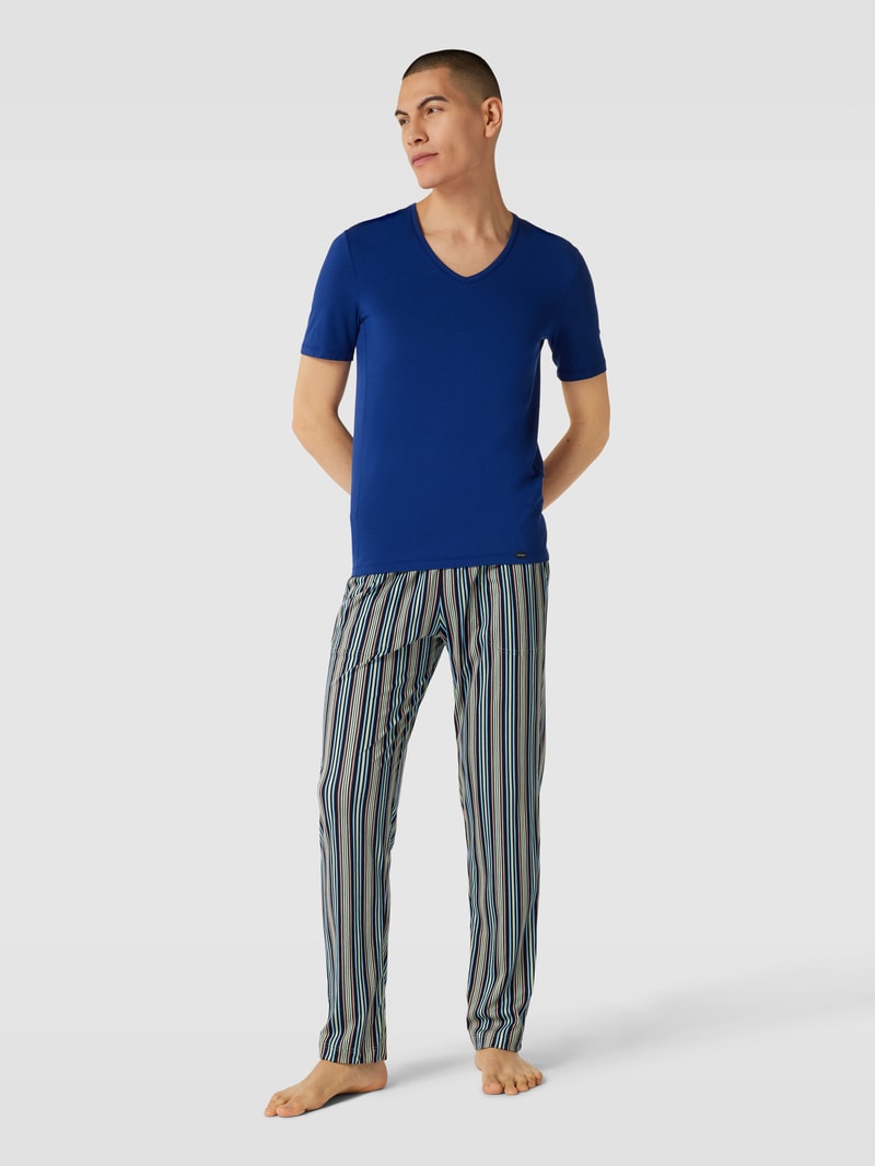 Pyjama-Oberteil mit V-Ausschnitt Modell 'Natural Function' in marineblau