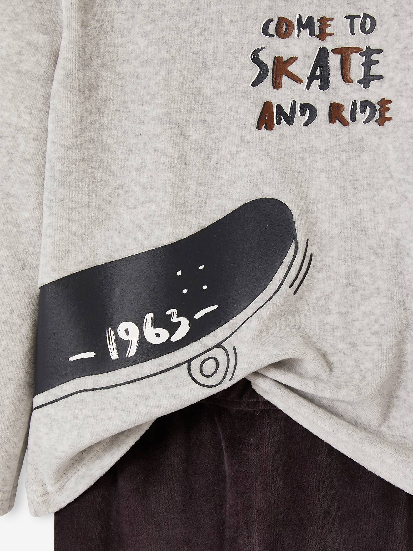 Pyjama skate velours garçon gris chiné