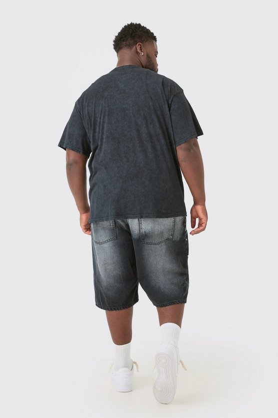Plus zerrissenes Oversize T-Shirt mit Acid-Waschung und Gothic-Print