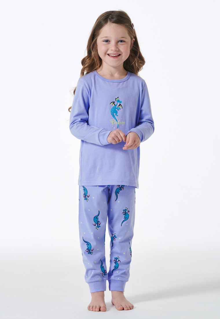 Schlafanzug lang Organic Cotton Bündchen Drache flieder - Girls World