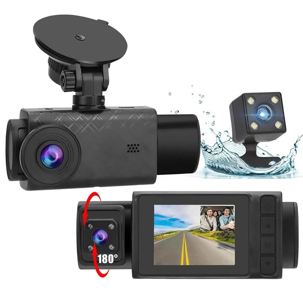 Yoyaxi Simultane Videoaufnahme mit drei Linsen Dashcam (Nachtsicht, Parkmodus und Bewegungserkennung für mehr Sicherheit)