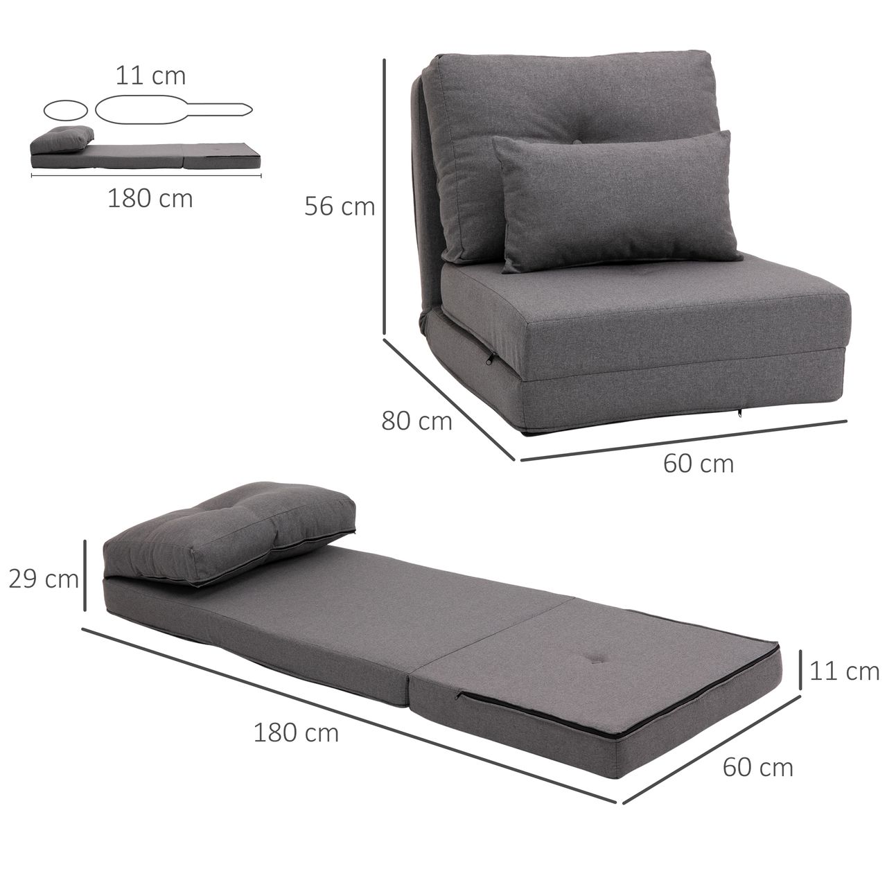 HOMCOM HOMCOM Bodensessel 2-in-1 Klappmatratze mit verstellbarer Rückenlehne, Metall