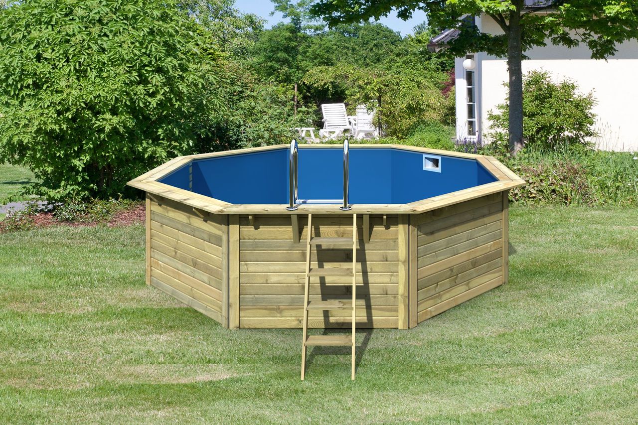 Karibu Outdoor Pool 427,5 x 427,5 cm Modell X2 Set inkl. Innenhülle, Skimmer & Filteranlage - Kesseldruckimprägniert