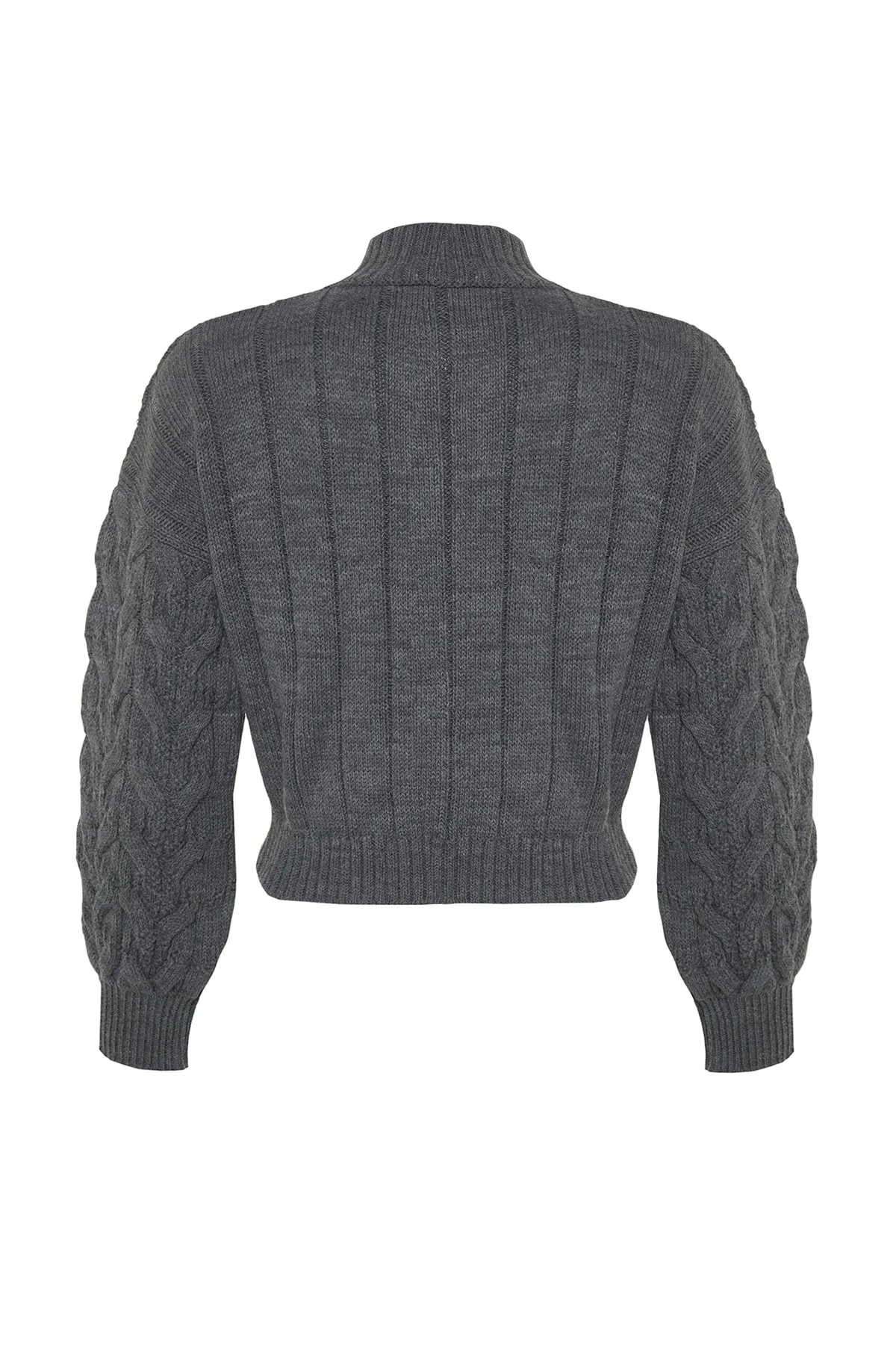 Trendyol Collection  Anthrazitfarbener, kurzer Strickpullover mit Stehkragen TWOAW22KZ1634