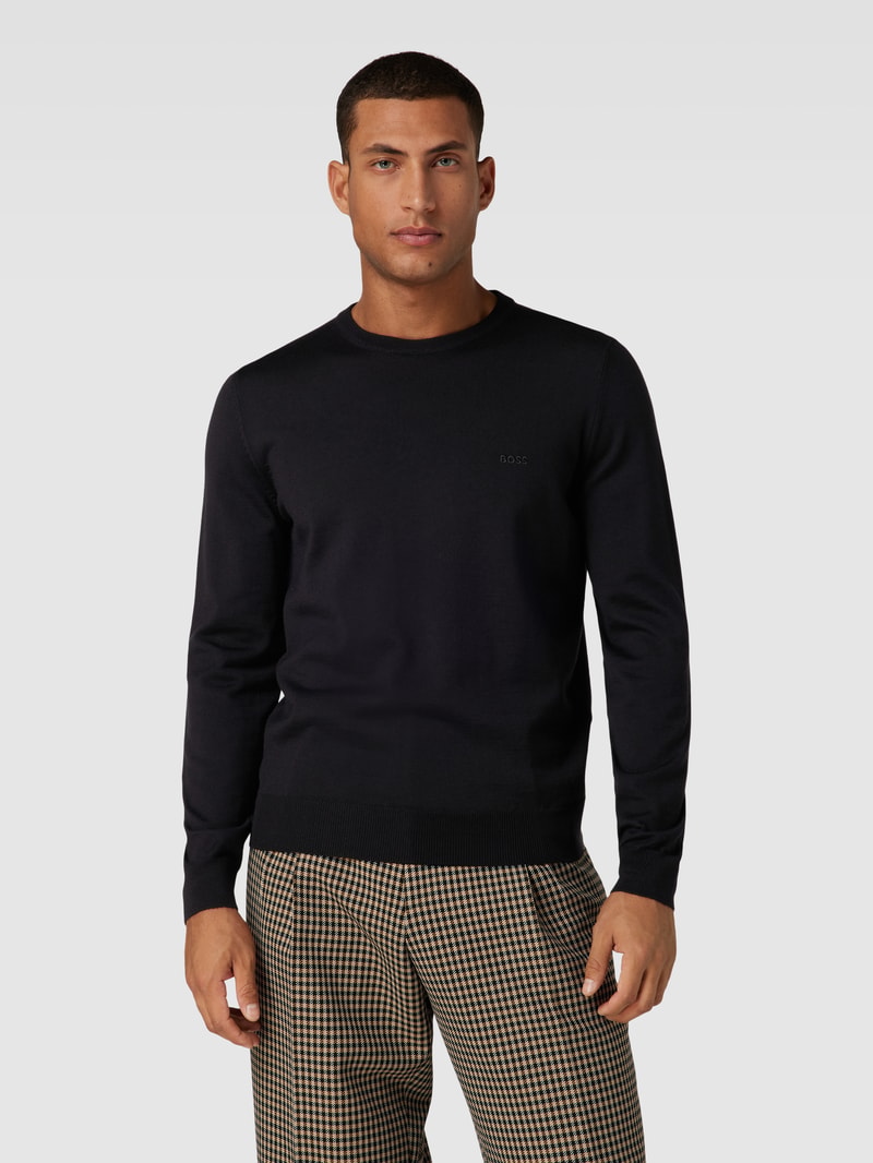 Strickpullover mit Label-Stitching Modell 'Botto' in schwarz