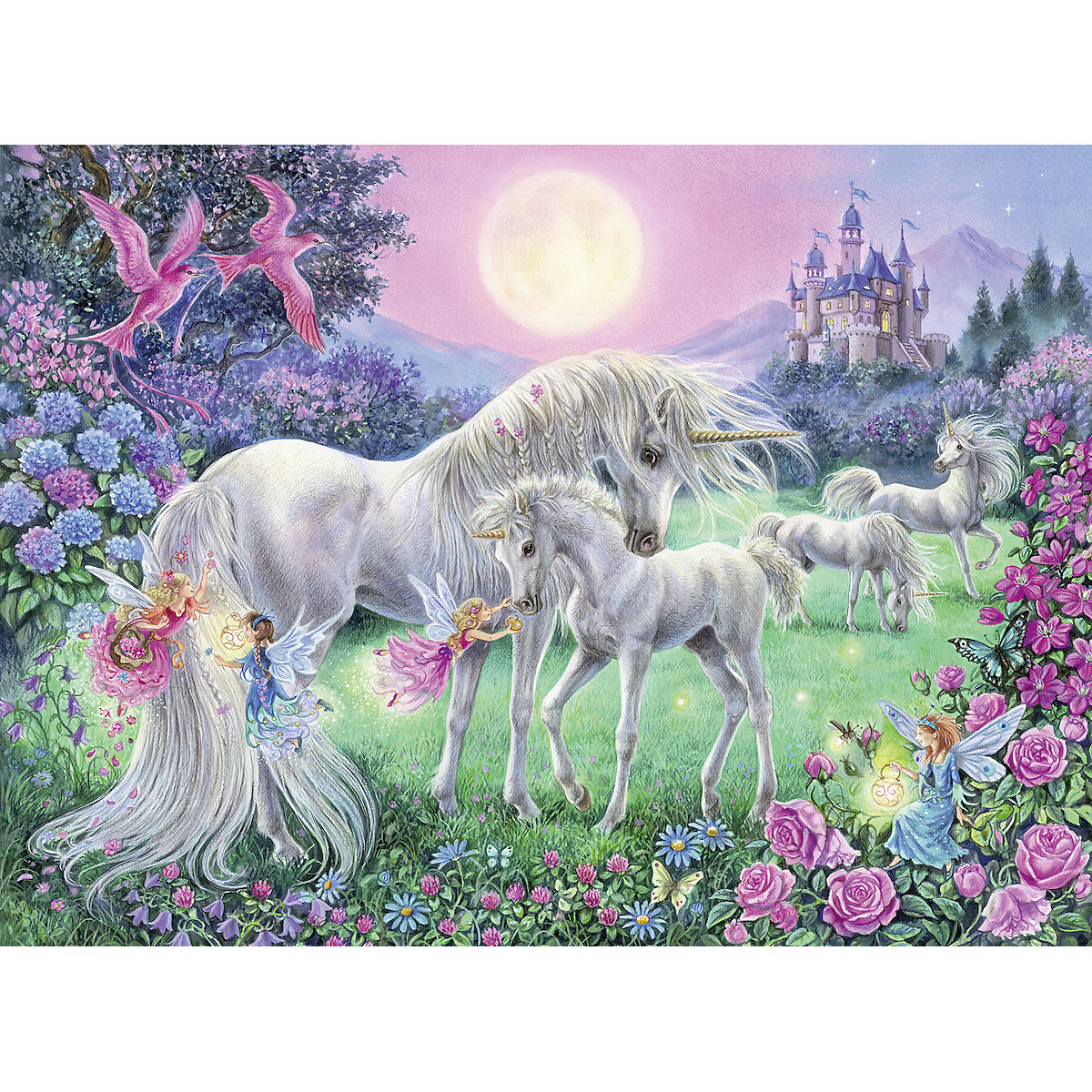 Puzzle Color Star Line, 100 Teile, 49x36 cm, mit Leuchtfarbe, Einhörner im Mondschein