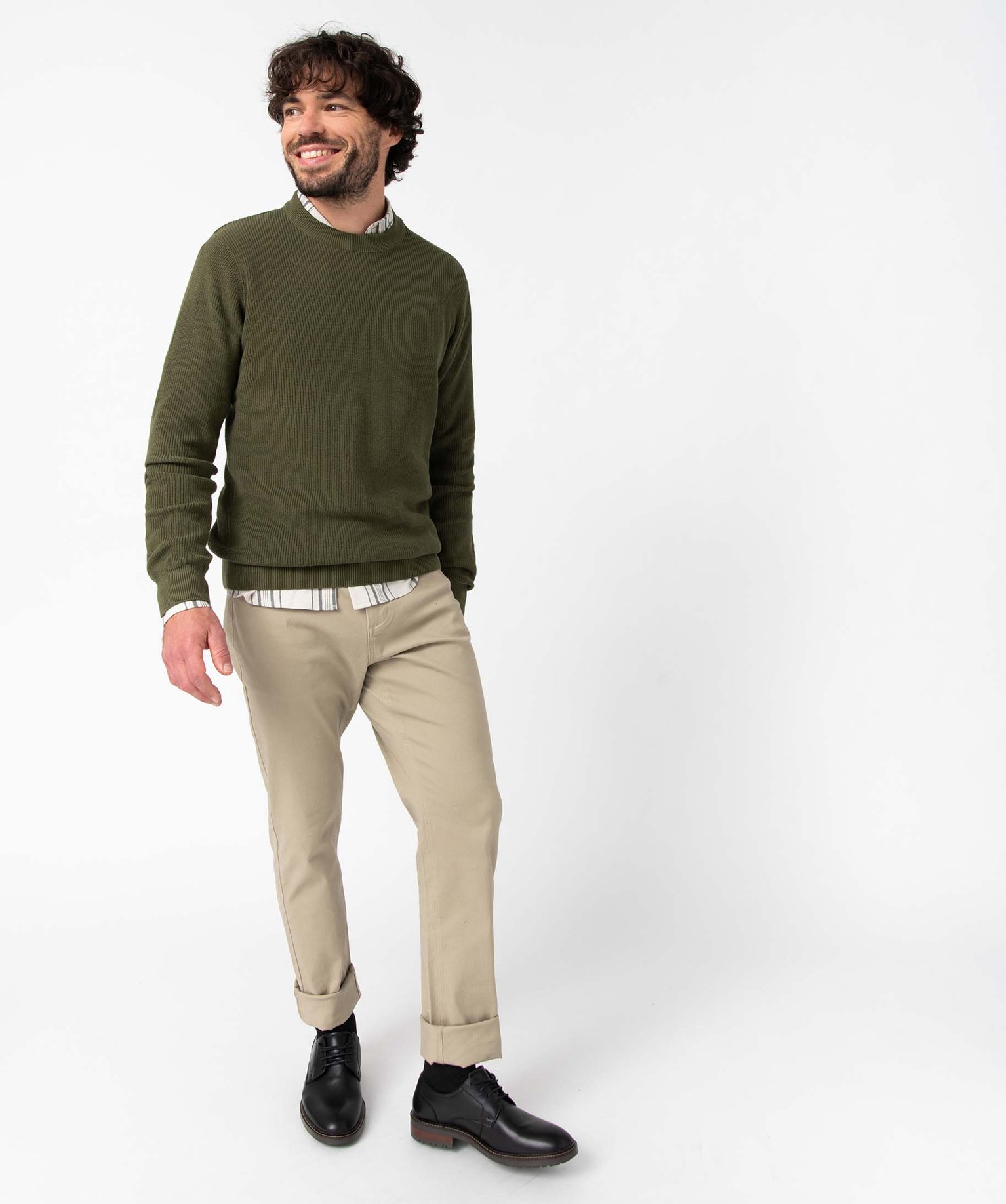 Pull homme en maille unie kaki | GEMO