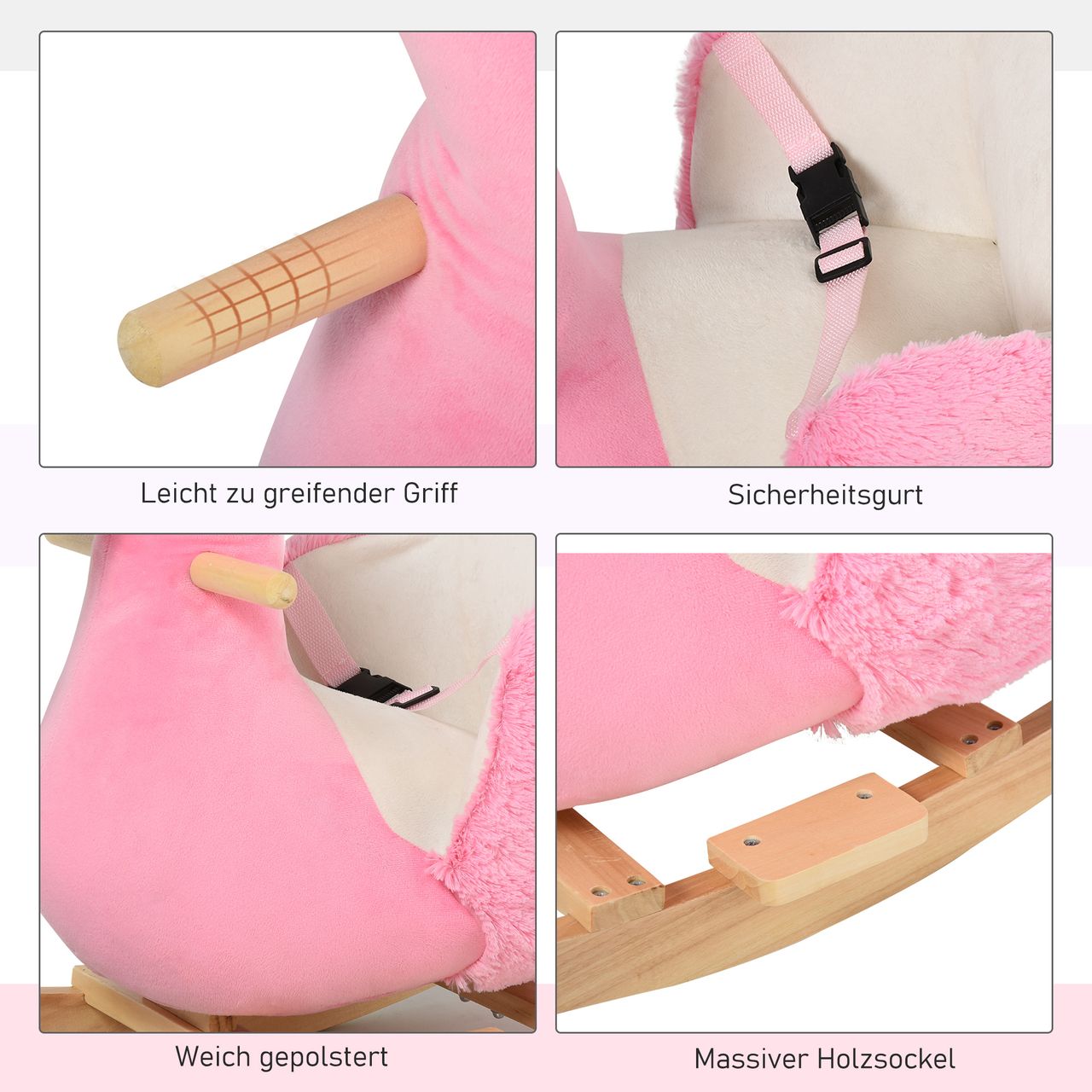 HOMCOM Schaukelpferd Schaukelspielzeug Flamingo mit Sicherheitsgurt Plüsch