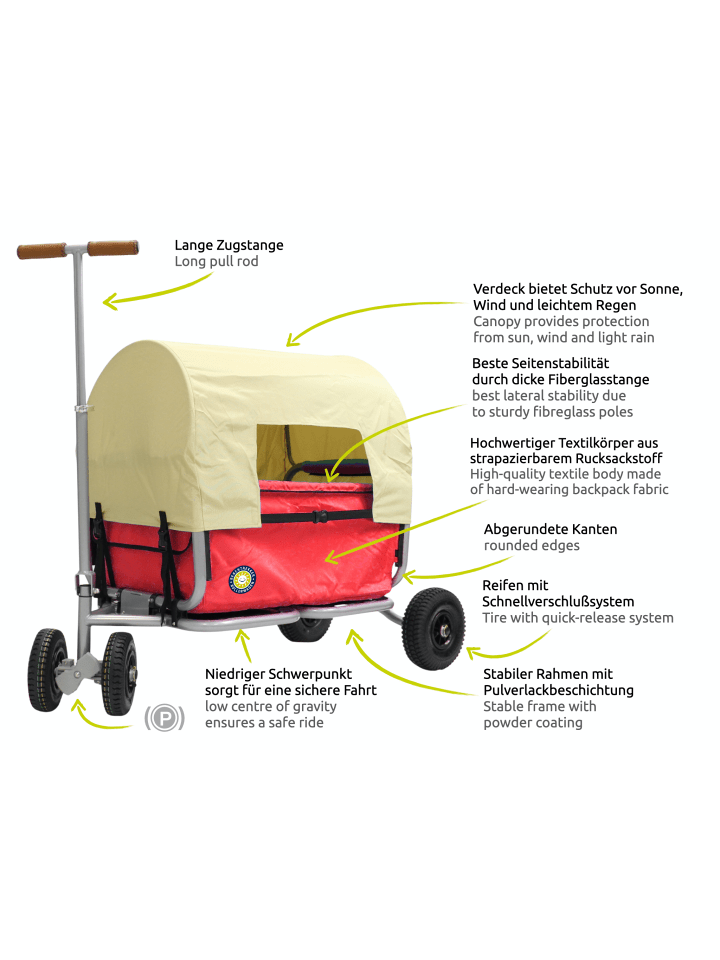 Beachtrekker Beachtrekker LiFe faltbarer Bollerwagen (Rot)   Bremse   Sonnenverdeck günstig kaufen onesize