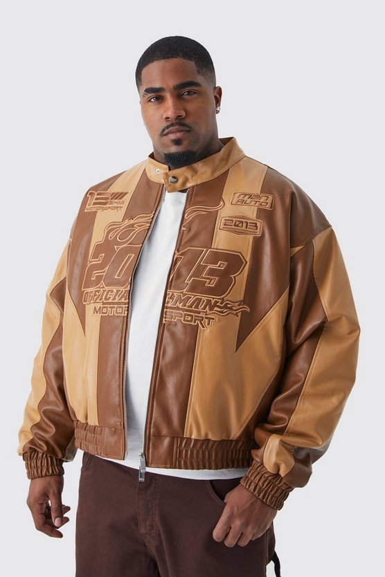 Plus kastige PU Moto-Jacke mit Applikation
