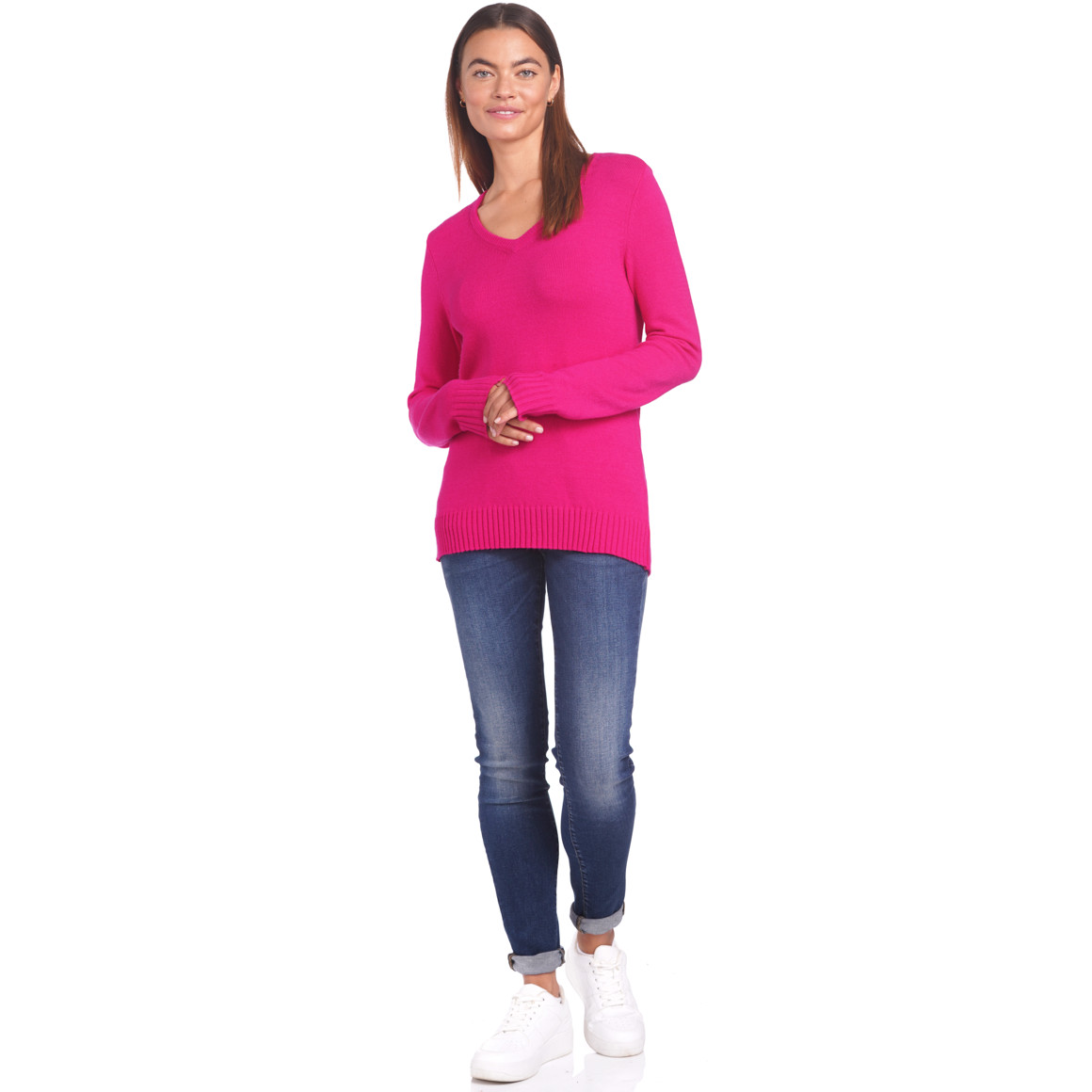 Damen Feinstrickpullover mit V-Ausschnitt