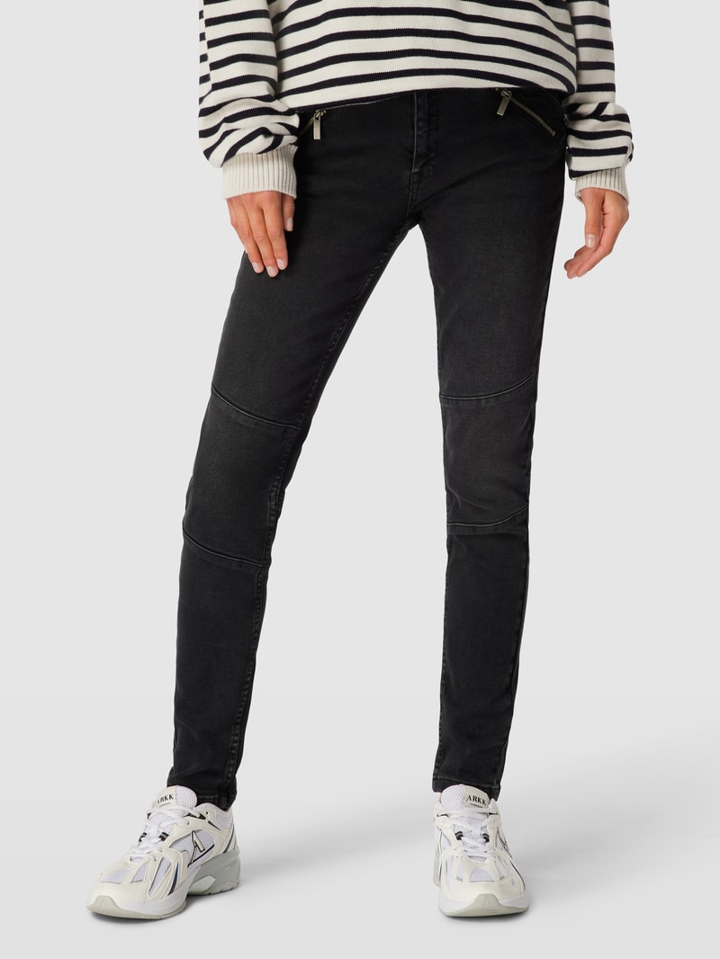 Skinny Fit Jeans mit Teilungsnähten Modell 'Biker Jeans cropped' in schwarz