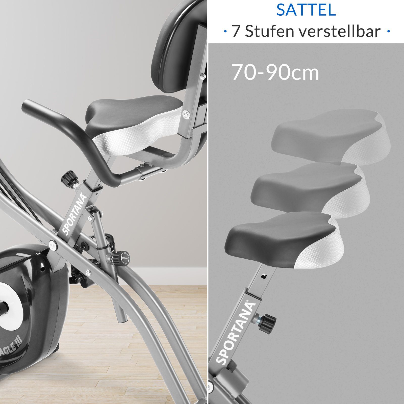 Sportana Heimtrainer, Heimtrainer Eagle 3 klappbar 10 Stufen Pulssensoren 2 Fitnessbänder