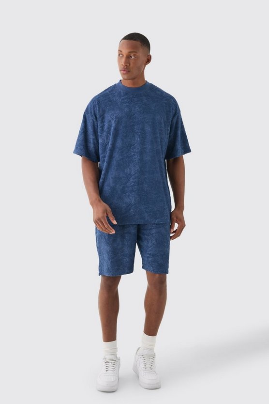 Oversized Burnout Towelling Jacquard T-shirt & Short Set