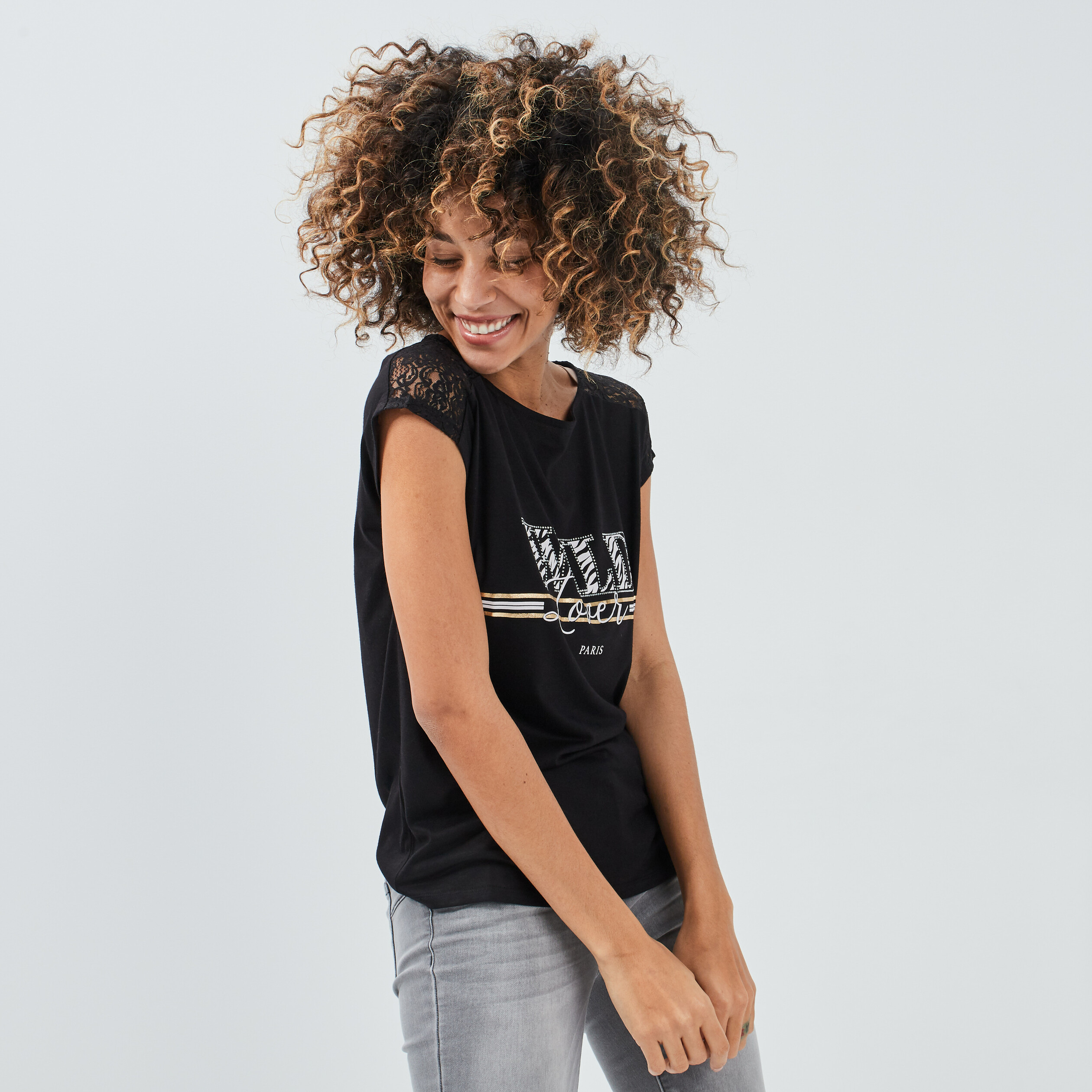 T-shirt manches courtes noir femme | La Halle