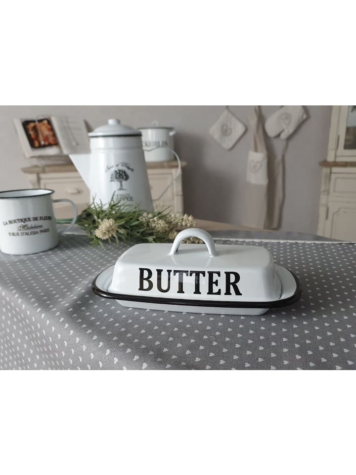 Ambiente Haus Butterdose aus Emaille in antikweiss günstig kaufen onesize